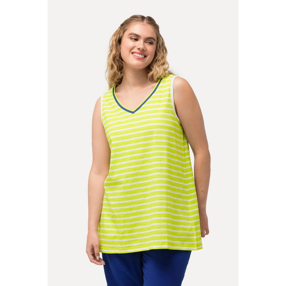 Ulla Popken Ringel A-Linie Ärmelloses V-Ausschnitt Top  