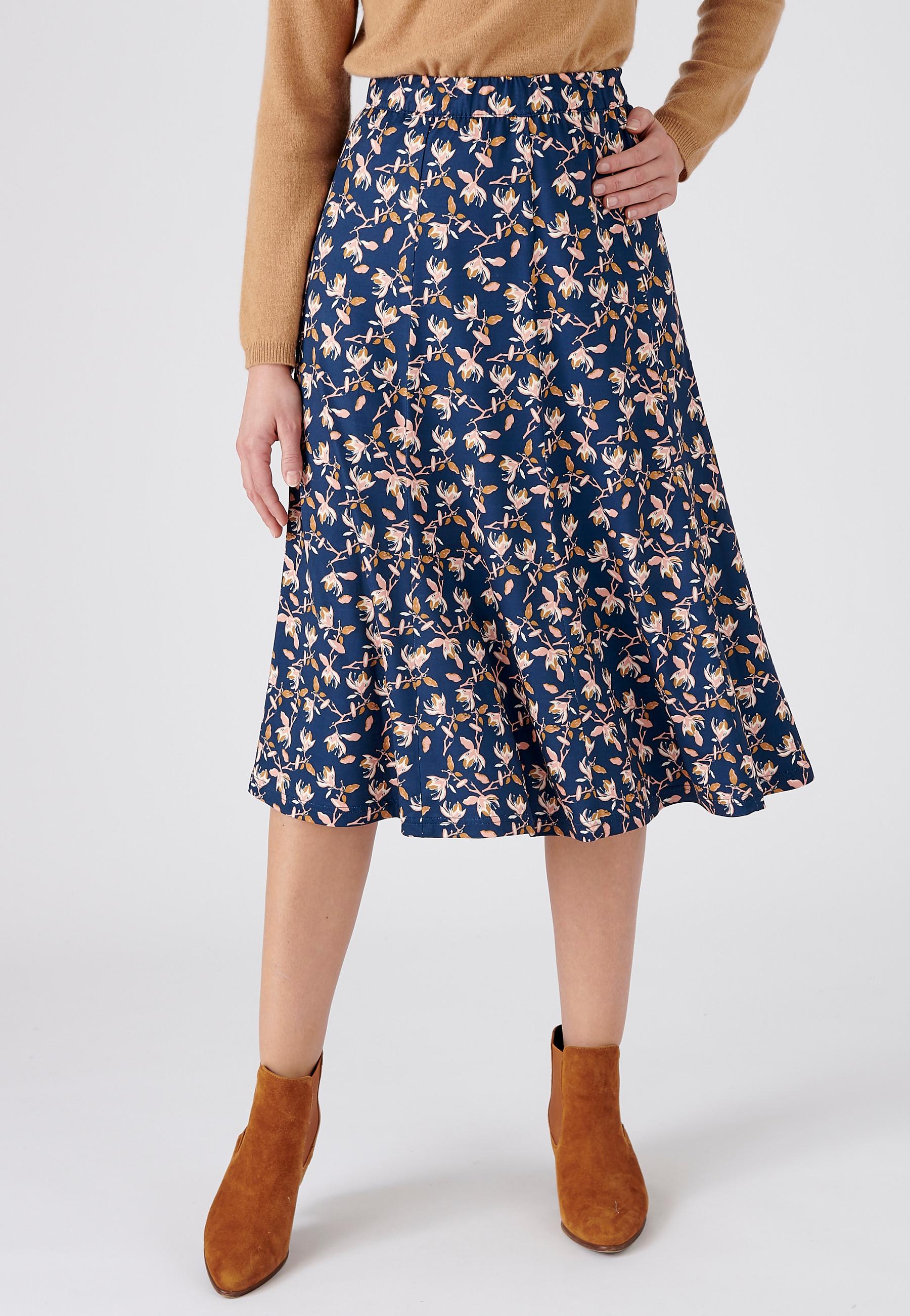 Image of Bedruckter Rock Aus Warmem, Dehnbarem Strick. Damen Blau 38/40