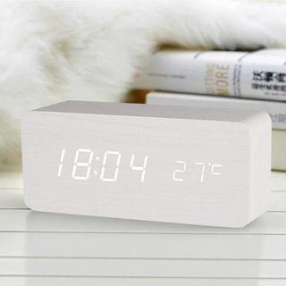 eStore Réveil numérique à DEL avec un design en bois - Blanc  