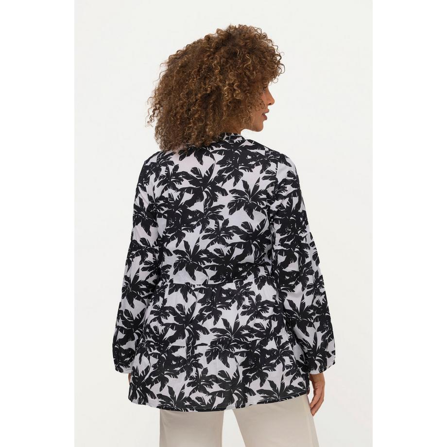 Ulla Popken Tunique Palmiers Ligne A Volants Col Rond Manches Longues  