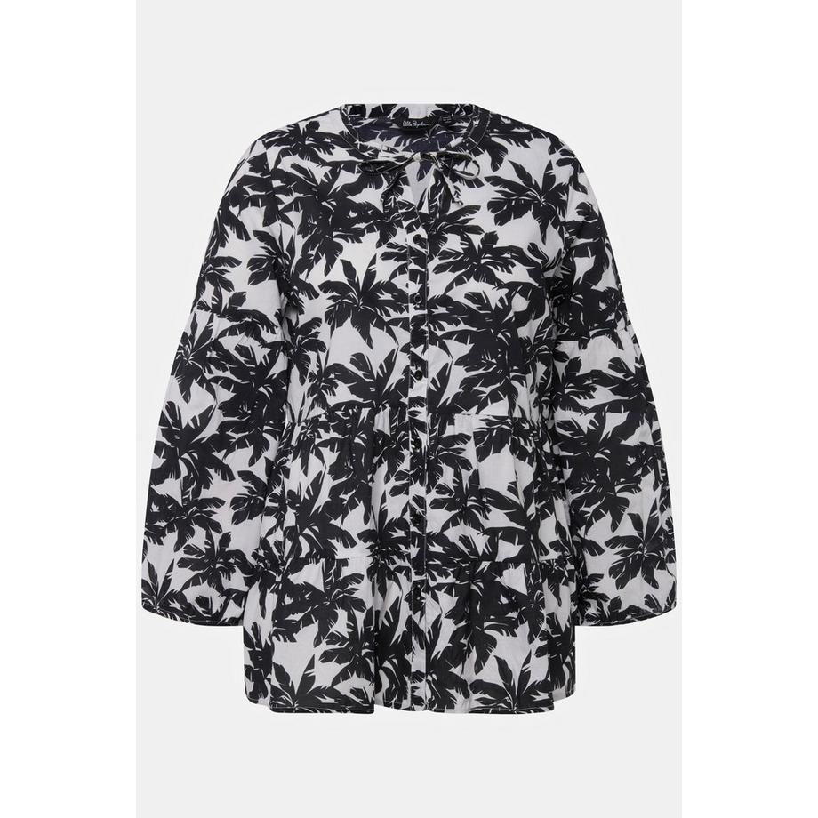Ulla Popken Tunique Palmiers Ligne A Volants Col Rond Manches Longues  