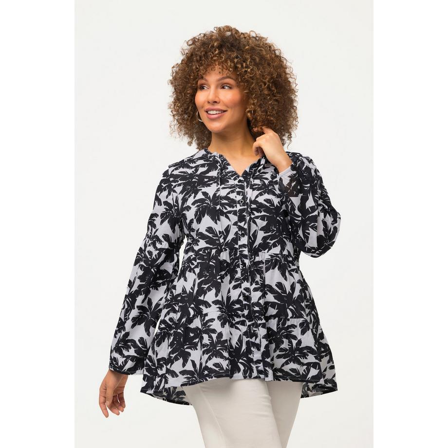 Ulla Popken Tunique Palmiers Ligne A Volants Col Rond Manches Longues  