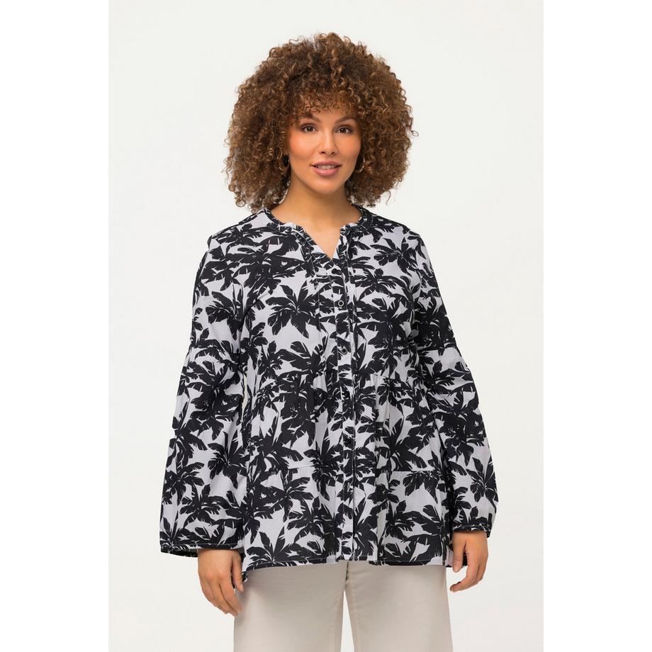 Ulla Popken Tunique Palmiers Ligne A Volants Col Rond Manches Longues  