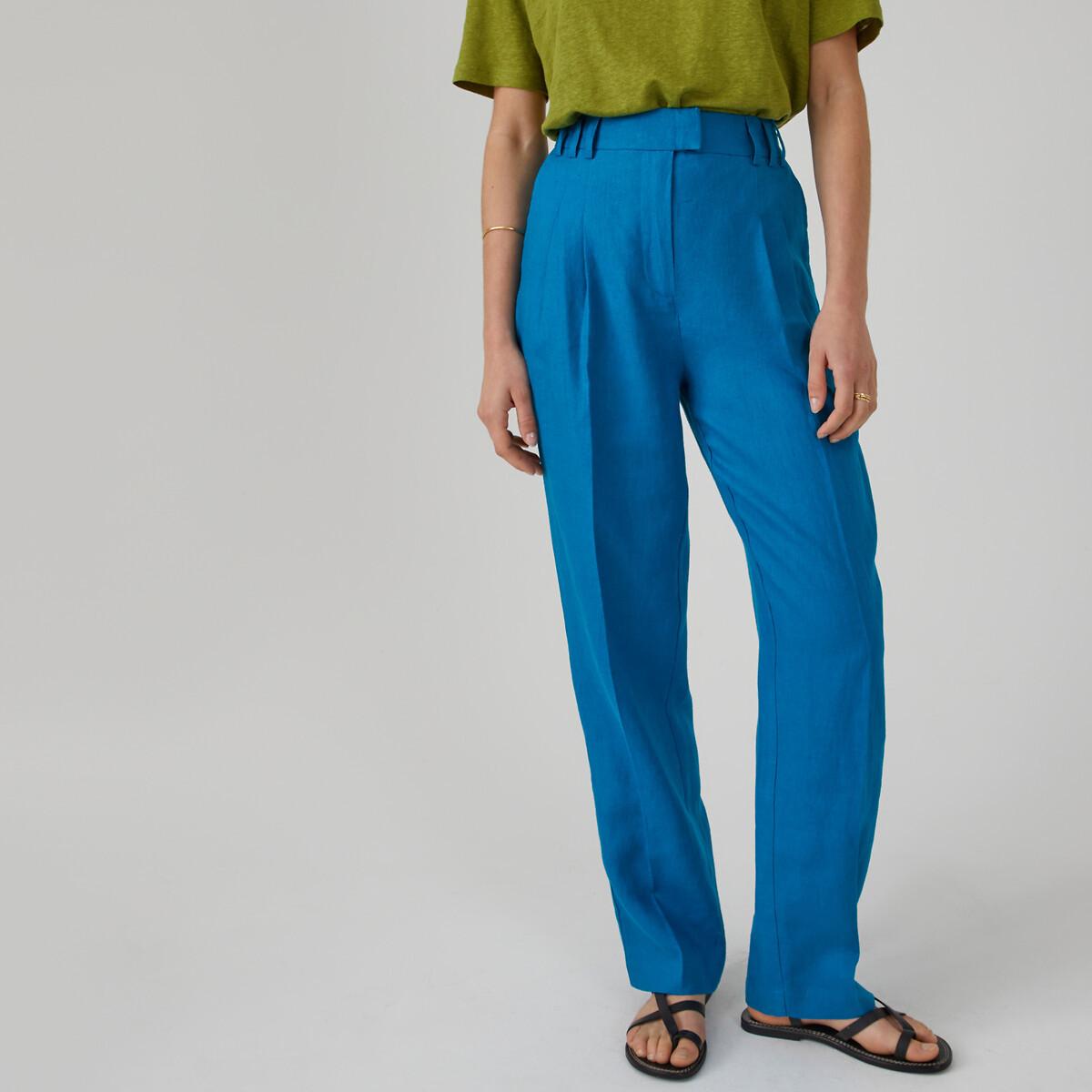 Image of Weite Leinenhose Damen Blau 38