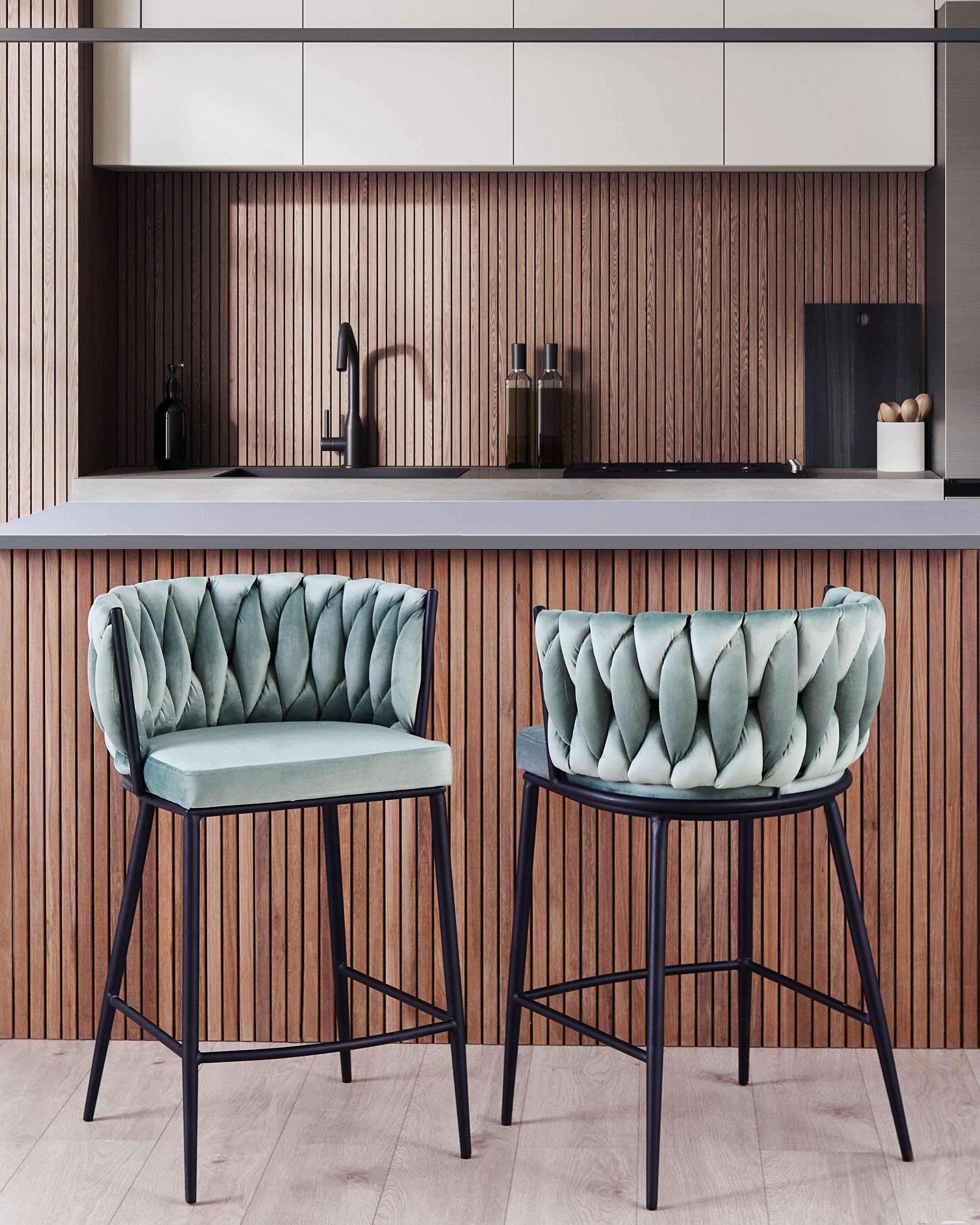 Beliani Lot de 2 chaises de bar en Velours Glamour MILAN  