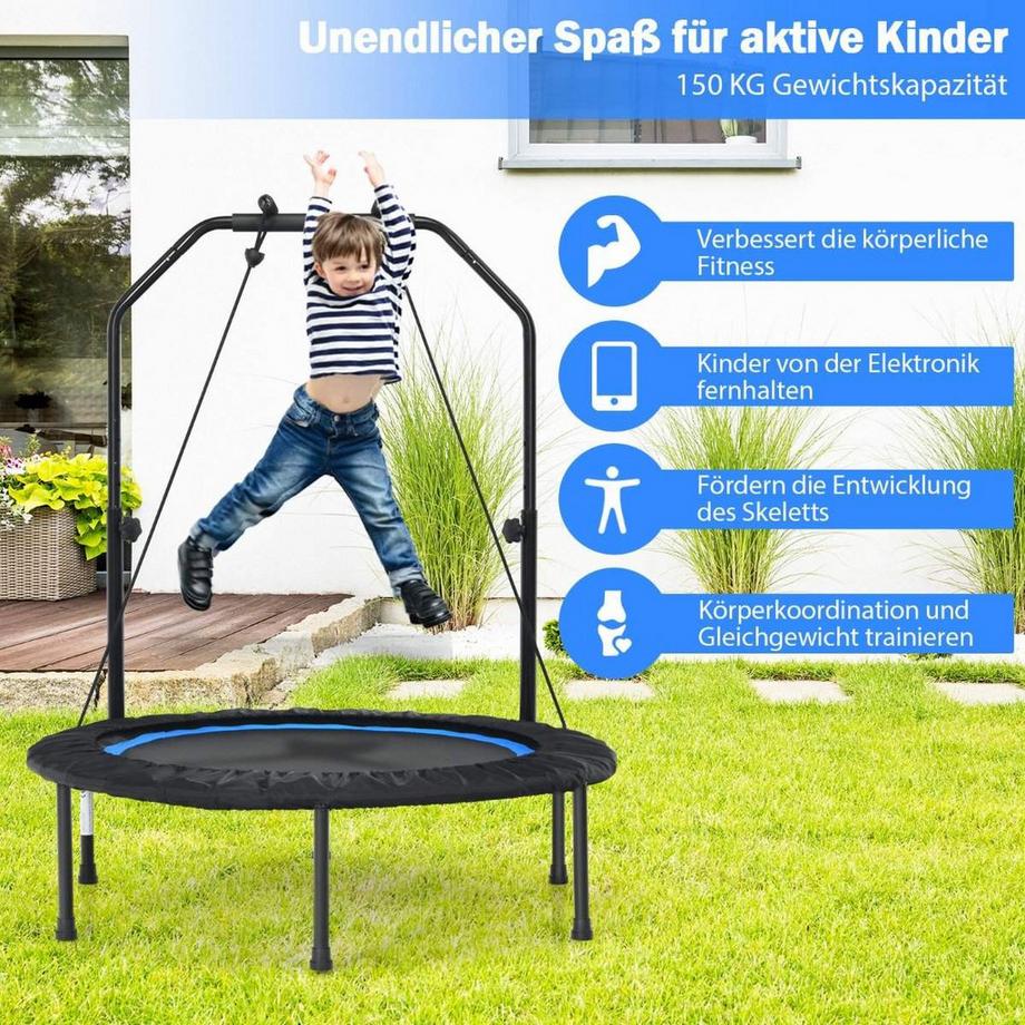 Northix  Ø101 cm Trampolin mit 2 Widerstandsbändern Mini-Trampolin mit höhenverstellbarem Griff Schwarz + Blau 