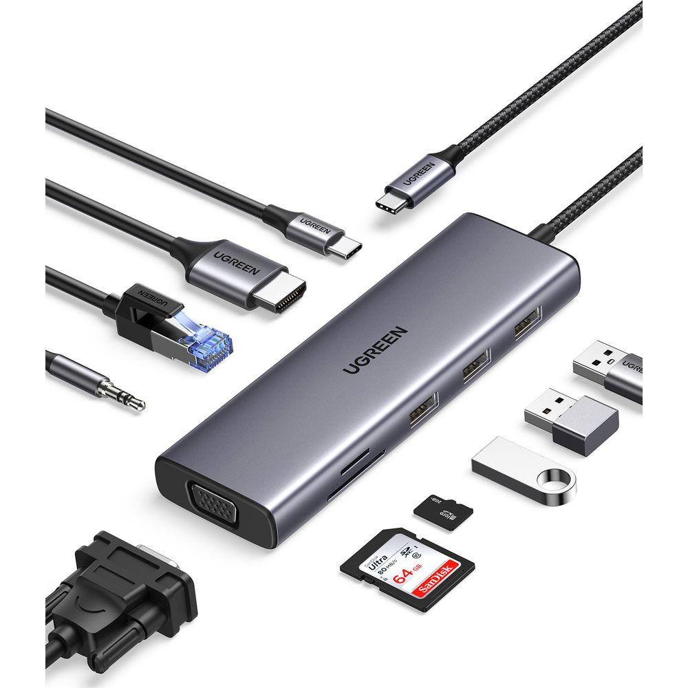 UGREEN  Adaptateur UGREEN USB-C 10-en-1 vers USB-A/HDMI/VGA/RJ45/SD7TF/AUX 3,5 mm/PD 