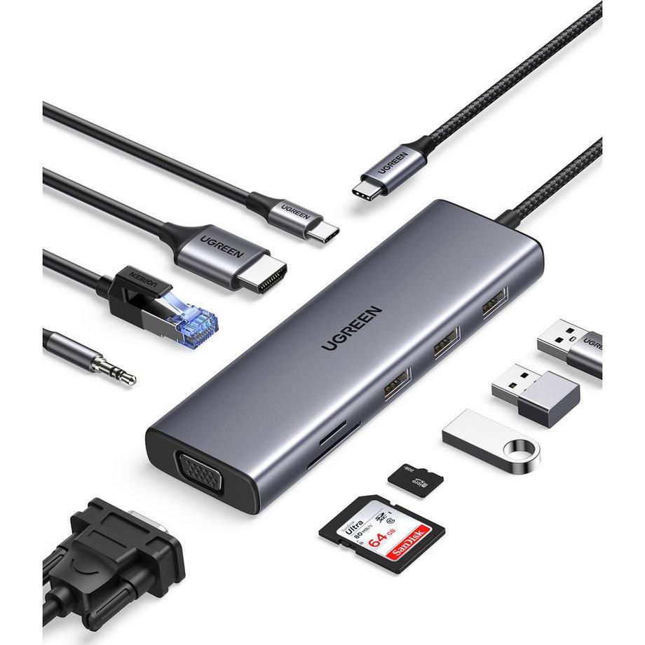 UGREEN  UGREEN USB-C 10-in-1-Adapter auf USB-A/HDMI/VGA/RJ45/SD7TF/AUX 3,5 mm/PD 