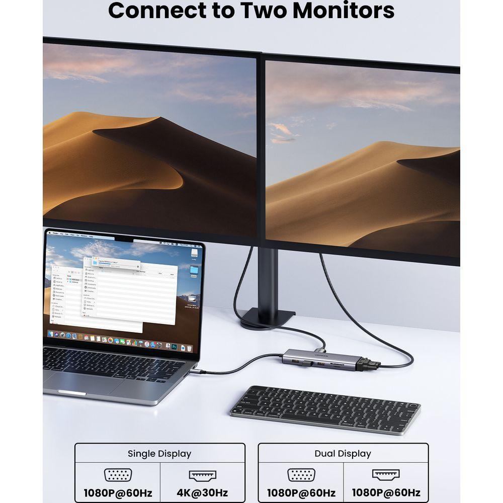 UGREEN  Adaptateur UGREEN USB-C 10-en-1 vers USB-A/HDMI/VGA/RJ45/SD7TF/AUX 3,5 mm/PD 