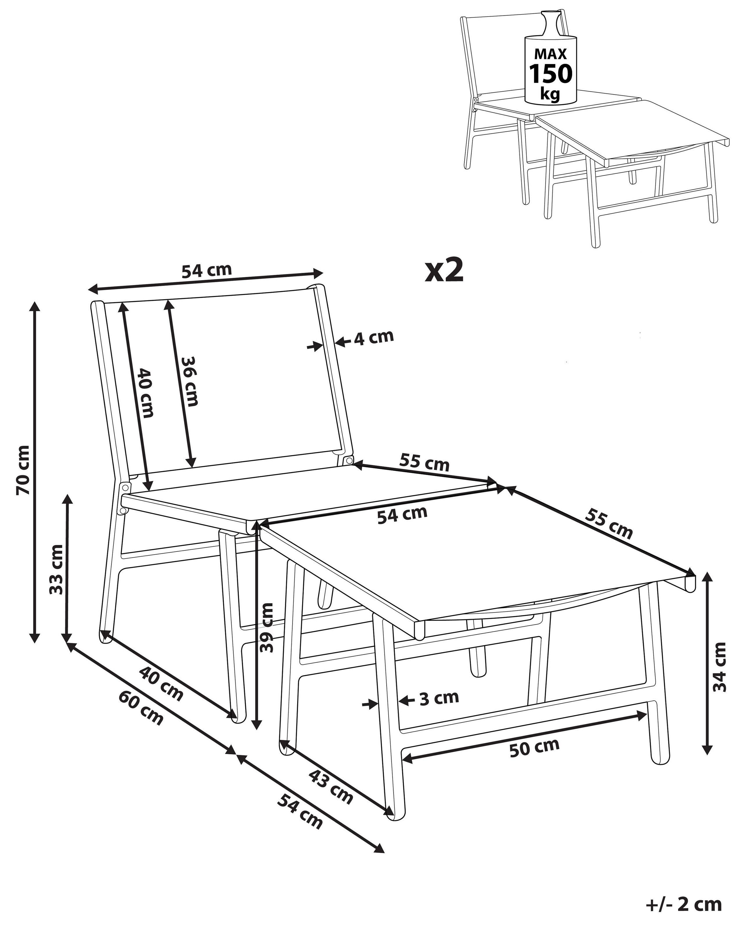 Beliani Lot de 2 chaises de jardin en Revêtement textile Moderne MARCEDDI  