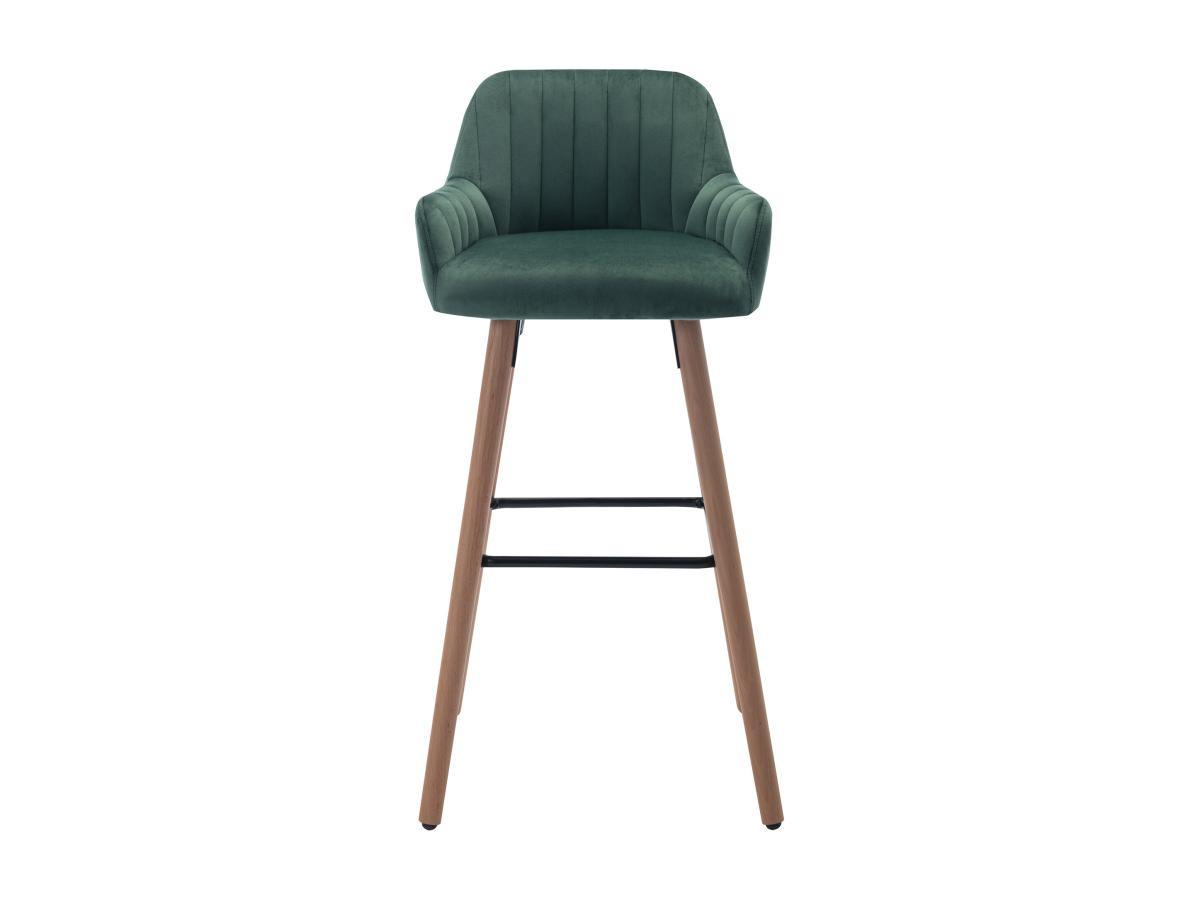 Vente-unique Tabouret de bar en velours et pieds bois de hêtre - Vert foncé - ELEANA  