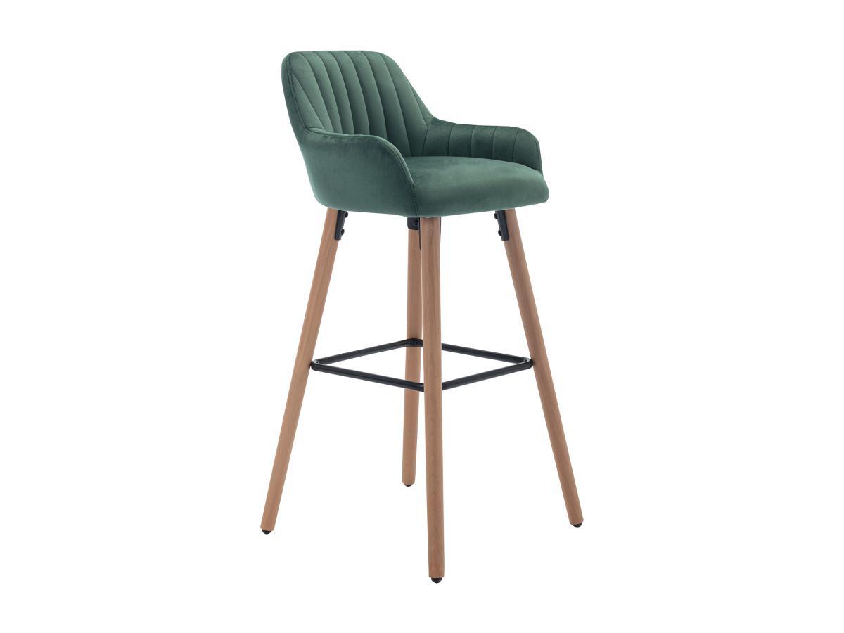 Vente-unique Tabouret de bar en velours et pieds bois de hêtre - Vert foncé - ELEANA  