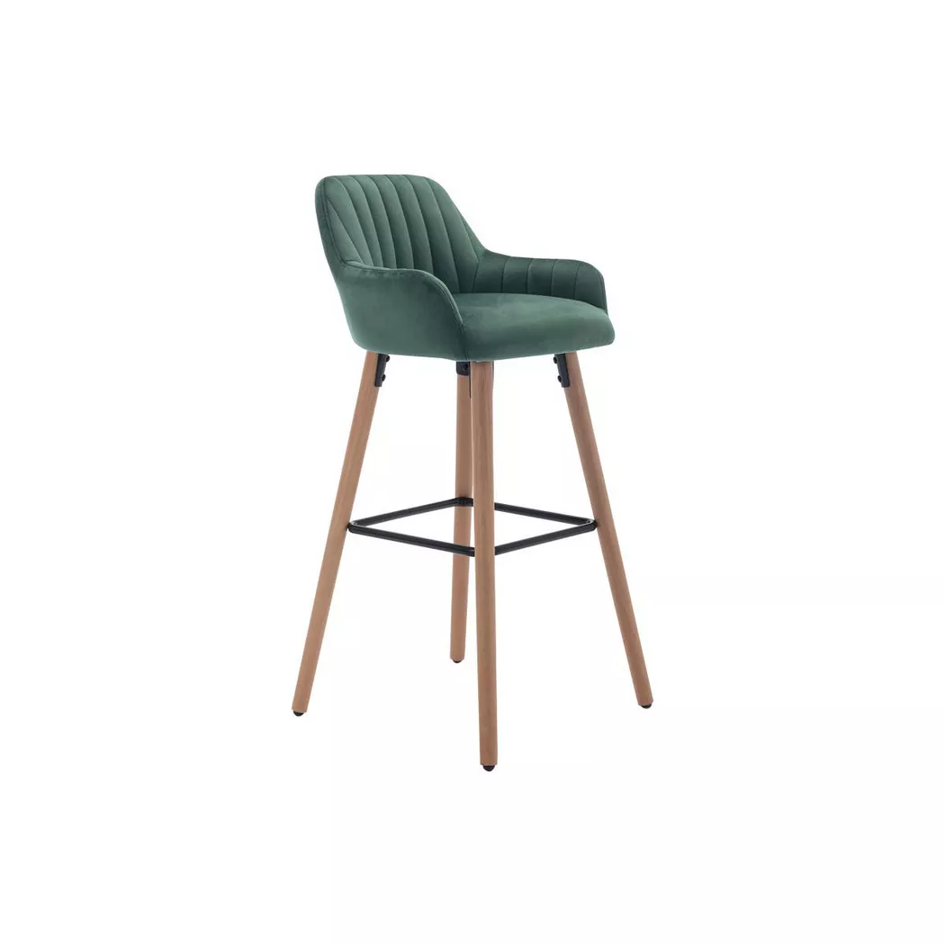 Sgabello Da Bar In Velluto E Metallo Effetto Legno Di Faggio Verde Scuro - Eleana