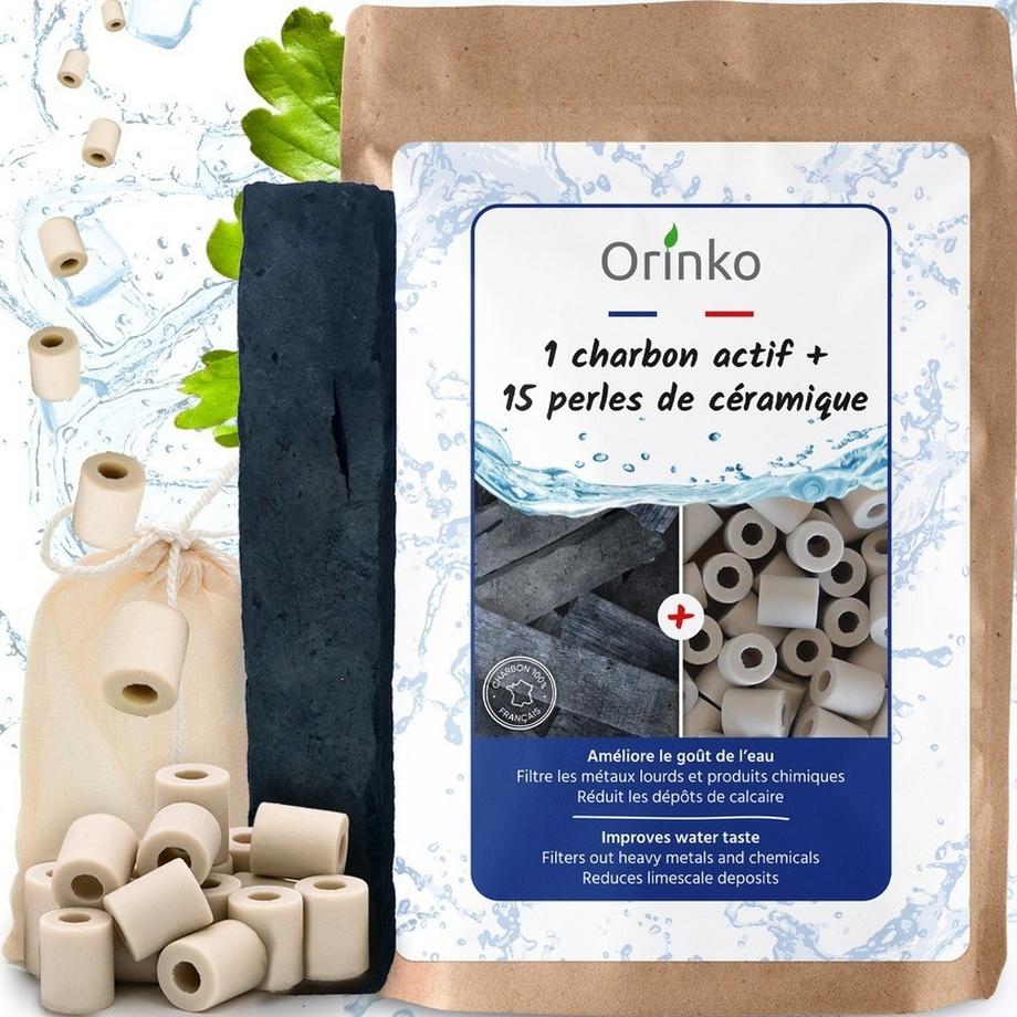 Orinko  Charbon actif français + 15 perles de céramique grise 