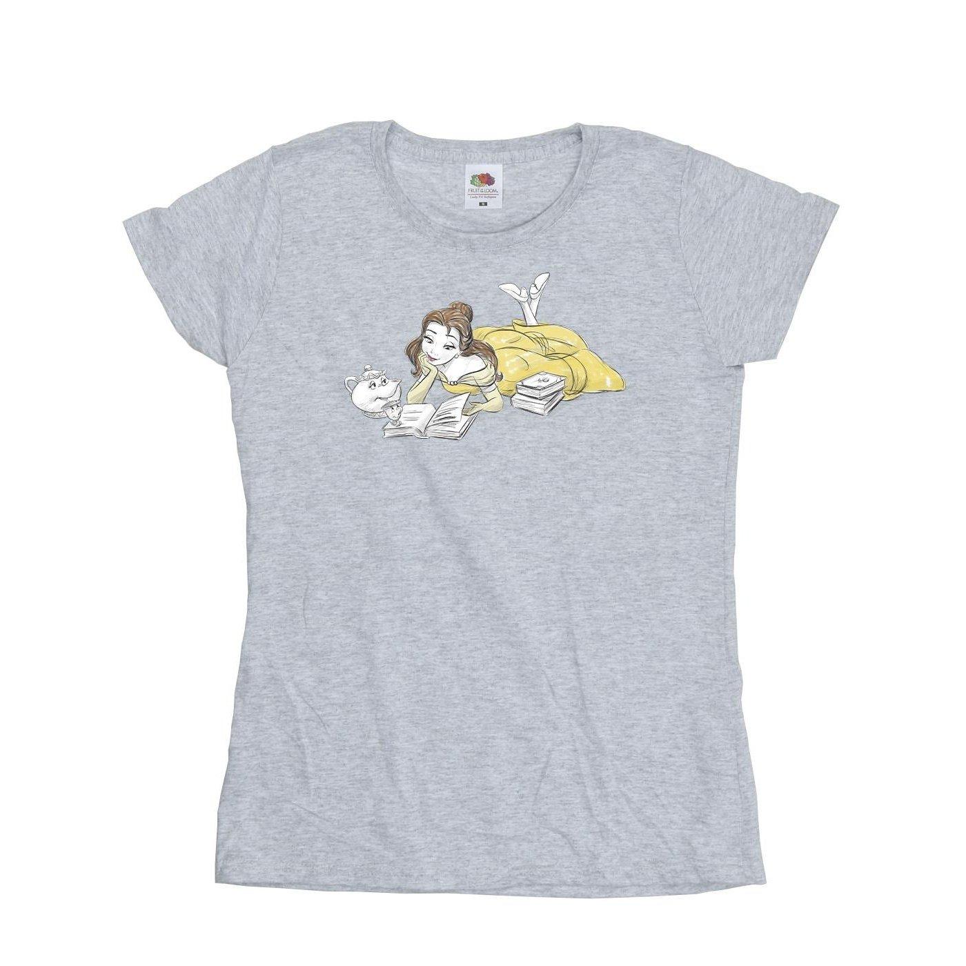 Image of Beauty And The Beast Belle Reading Tshirt Damen Grau S