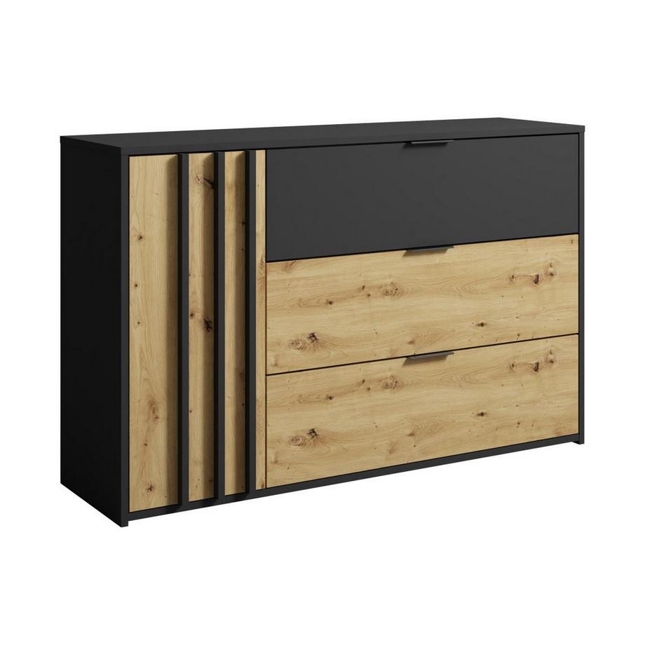 Vente-unique  Commode 3 tiroirs et 1 porte - Noir et Naturel - TUNALO 