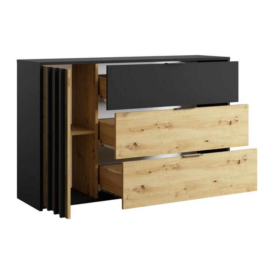 Vente-unique  Commode 3 tiroirs et 1 porte - Noir et Naturel - TUNALO 