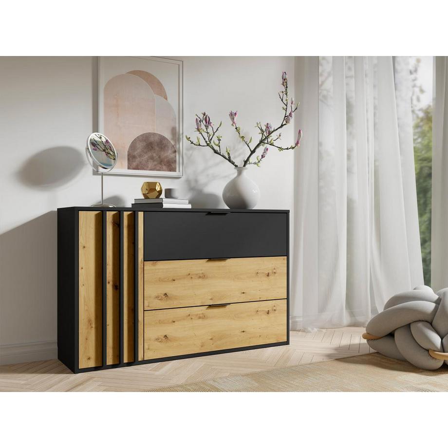 Vente-unique  Commode 3 tiroirs et 1 porte - Noir et Naturel - TUNALO 