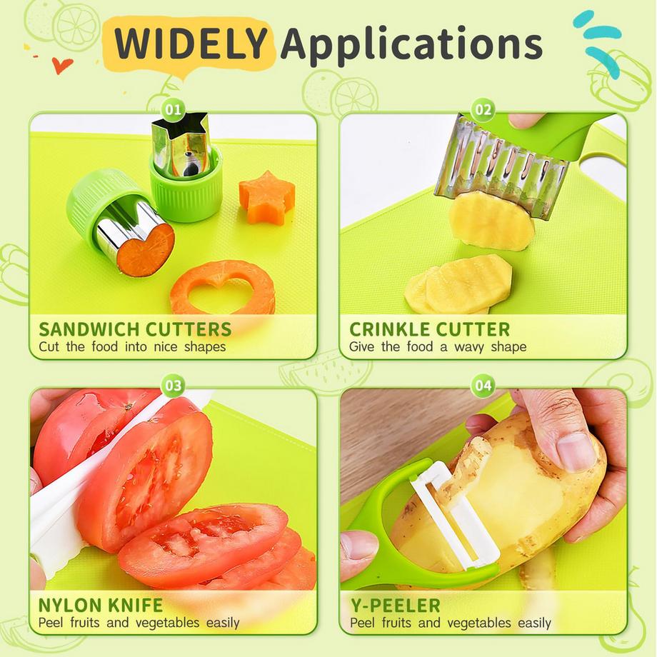 Activity-board  Kindermesser - 14-teiliges Kindersicherheits-Küchenmesserset zum echten Kochen mit Holzmesser, Kindermesser, Schneidebrett, Schäler etc. 