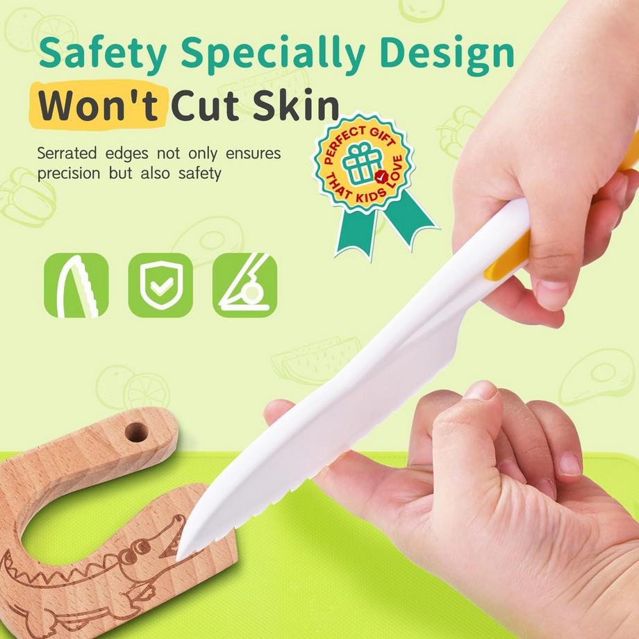 Activity-board  Kindermesser - 14-teiliges Kindersicherheits-Küchenmesserset zum echten Kochen mit Holzmesser, Kindermesser, Schneidebrett, Schäler etc. 