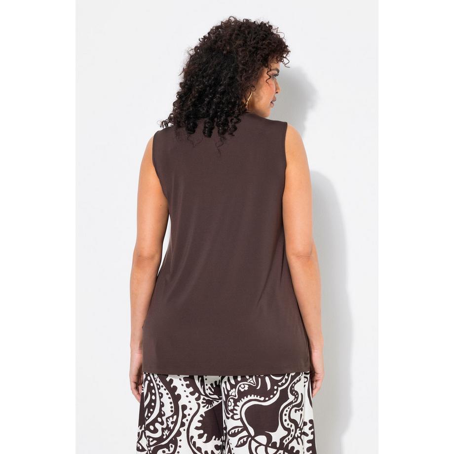 Ulla Popken Drapiertes V-Ausschnitt Ärmelloses Classic Top  