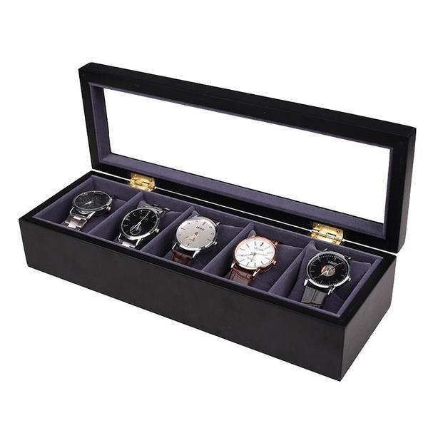 eStore Boîte à montres pour 5 montres, bois - noir  