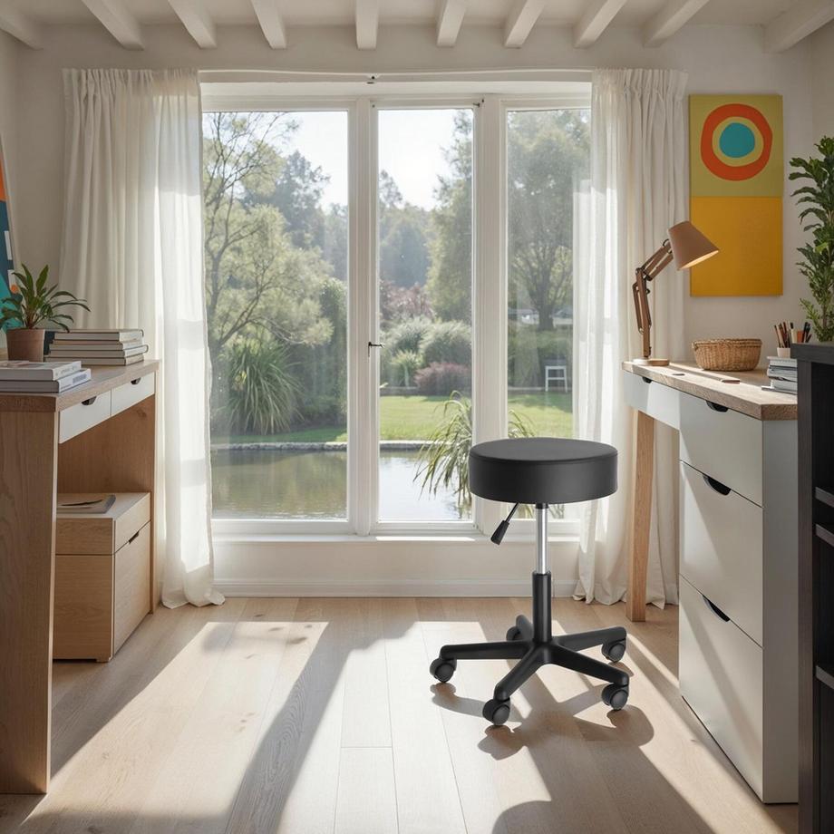 Tectake Sgabello con ruote  Werner  regolabile in altezza e girevole a 360°  