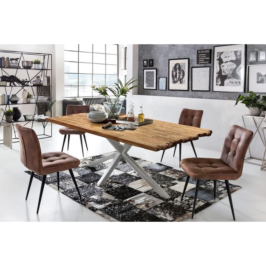 mutoni Tavolo 200x100 cm - teak naturale riciclato - metallo argento antico  
