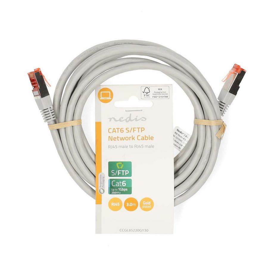 Nedis  Câble réseau CAT6 | RJ45 mâle | RJ45 mâle | SF/UTP | 3.00 m | Rond | PVC | Gris | Etiquette 