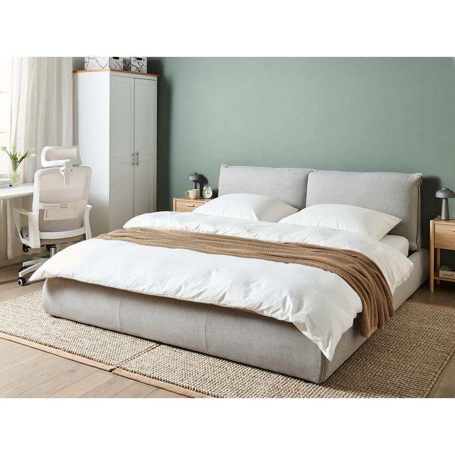 Beliani Lit avec sommier en Tissu Moderne VINAY  