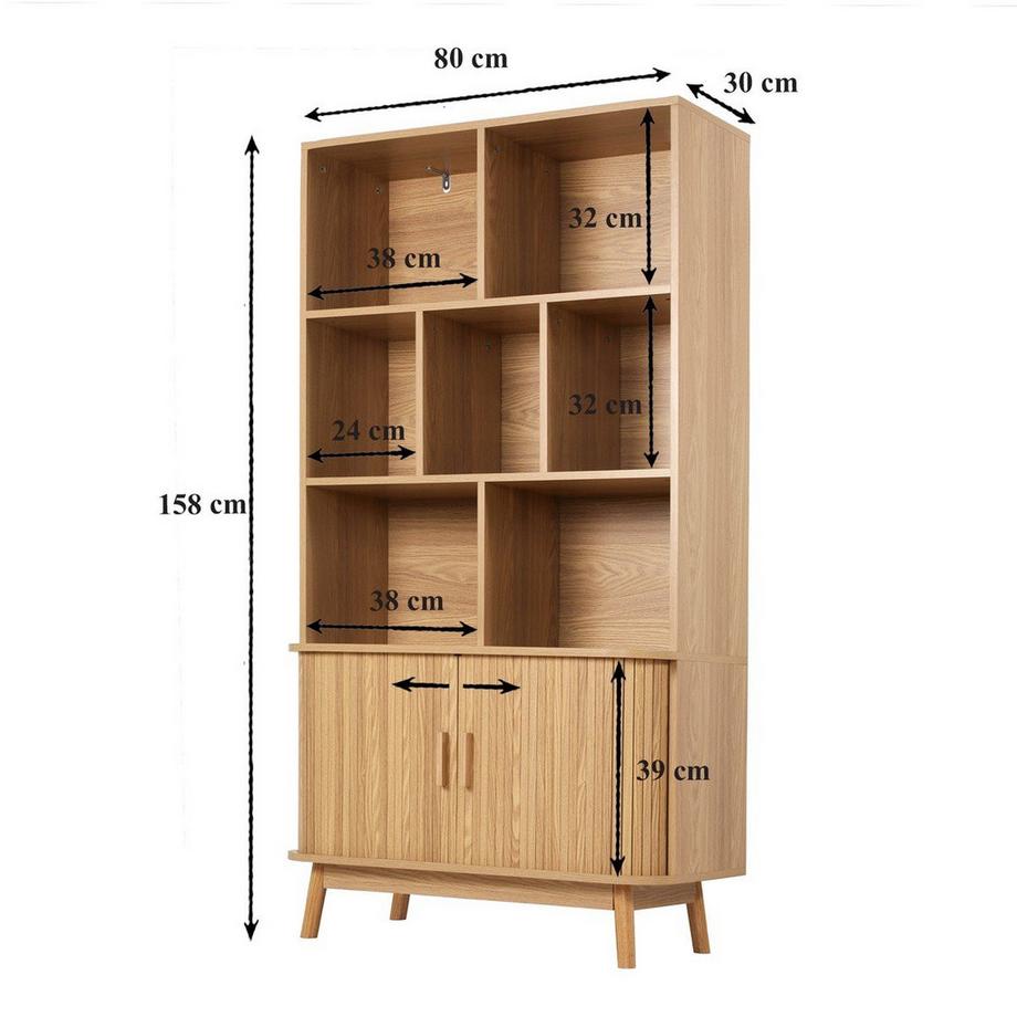 Calicosy Bücherregal mit 2 Schiebetüren H157,5 cm - ERNEST  