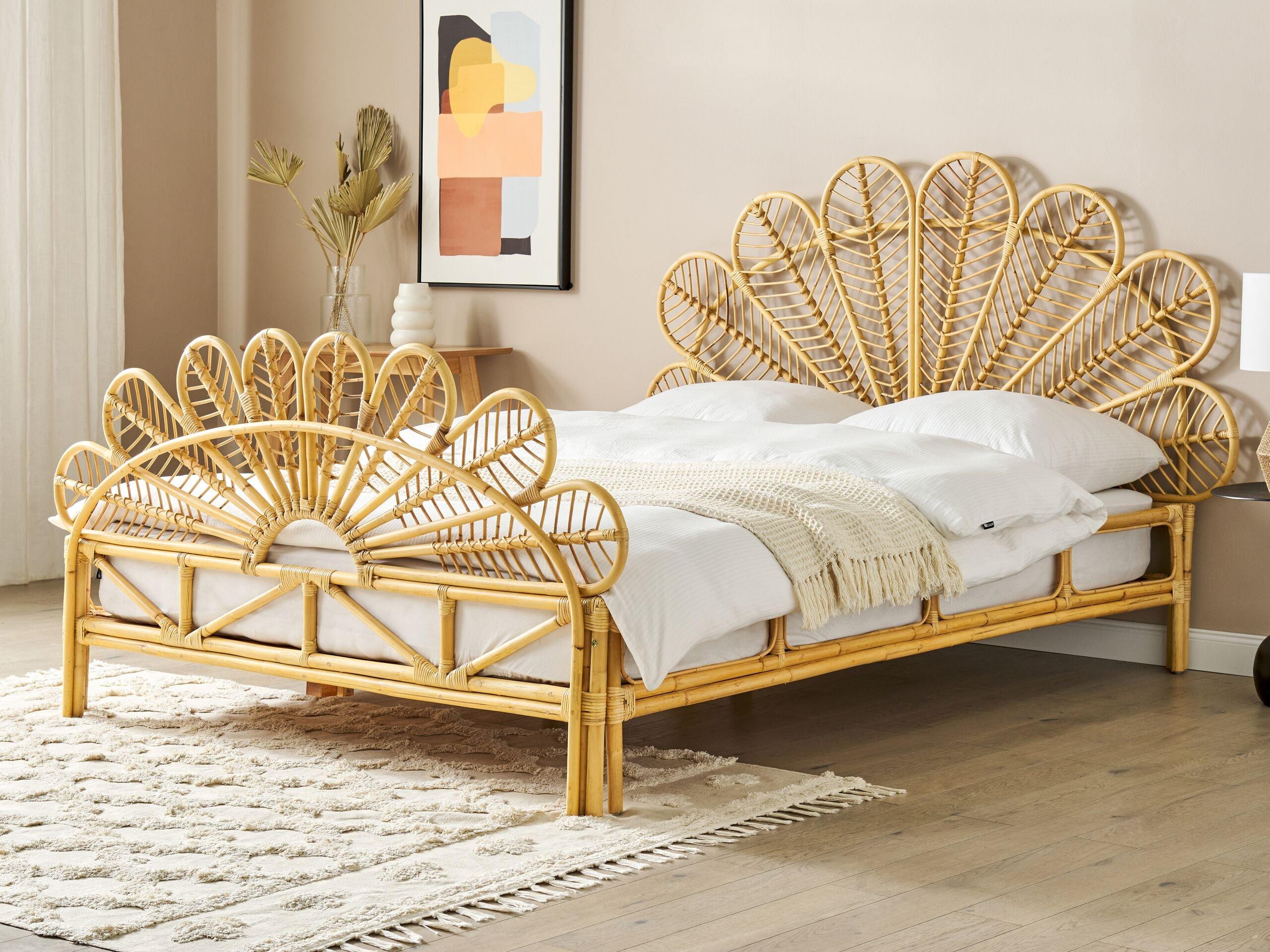 Beliani Bett mit Lattenrost aus Rattan Boho FLORENTINE  