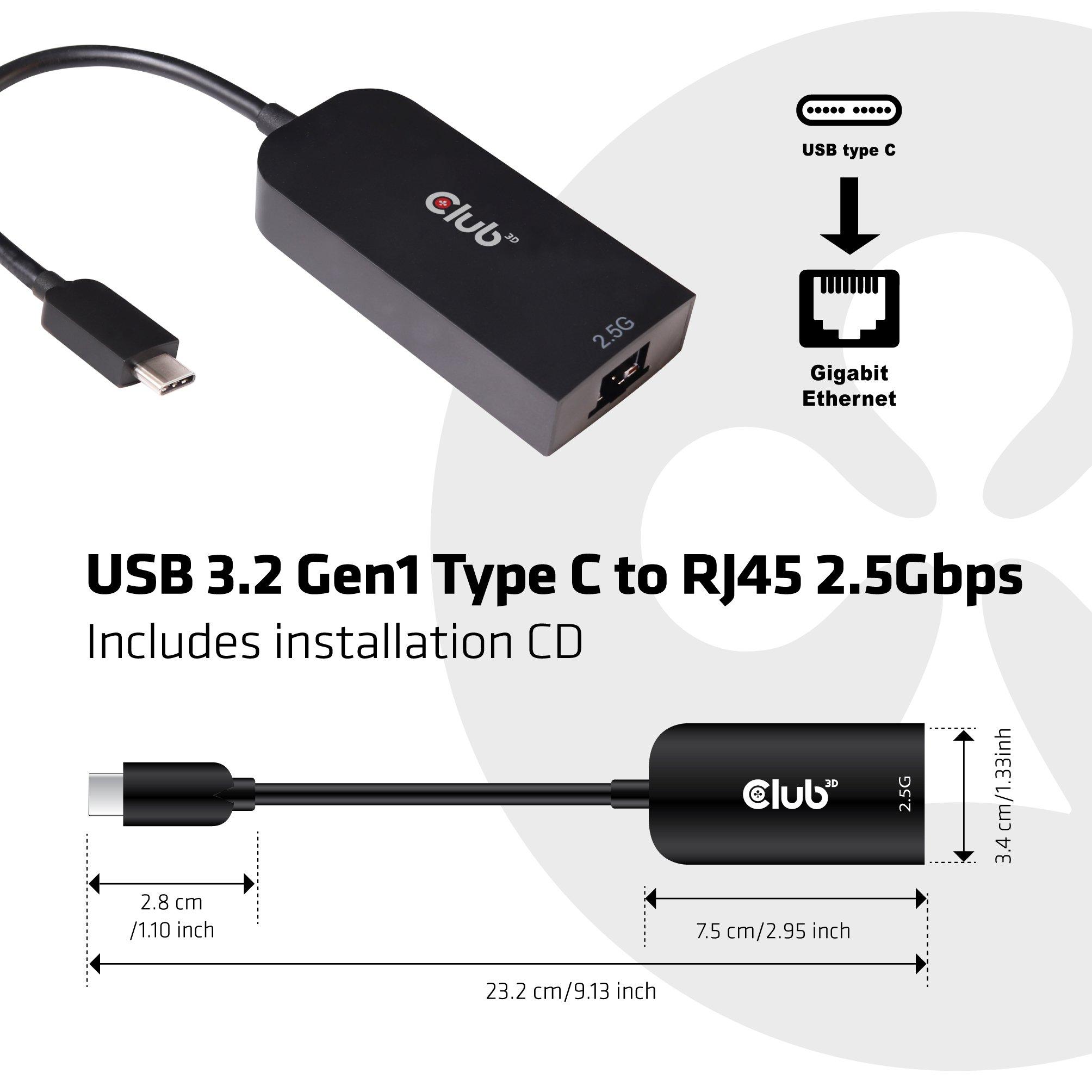 Club3D  CLUB3D USB 3.2 Gen1 Type C to RJ45 2.5Gbps Adapter 