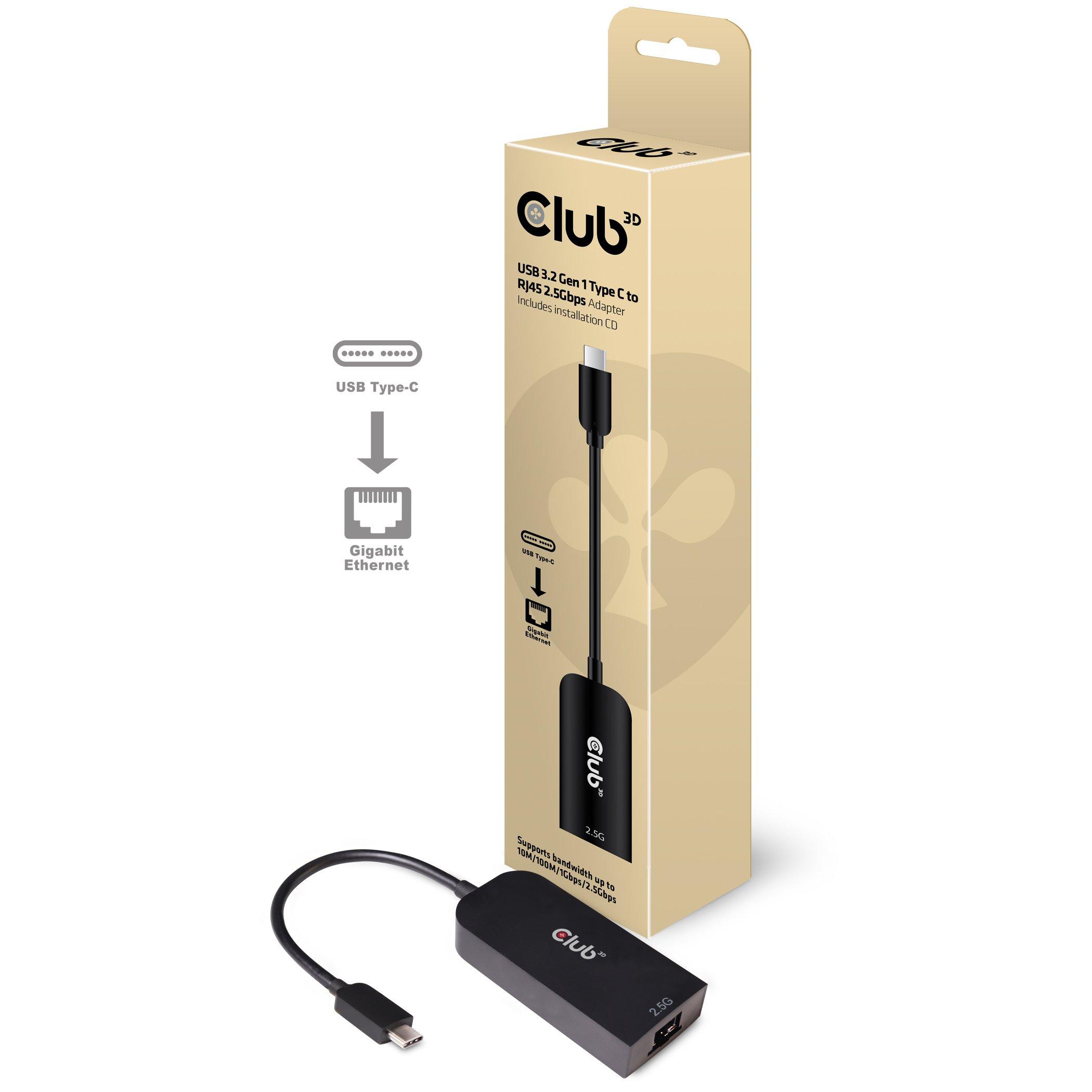 Image of Club3d Usb 3.2 Gen1 Type C To Rj45 2.5gbps Adapter Unisex Schwarz