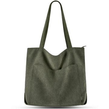 cord Tasche Umhängetasche mit Reißverschluss, Groß Shopper Tasche Tote Bag Handtasche