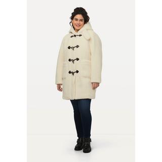 Ulla Popken  Duffle-coat en bouclette moelleuse, capuche et boutons brandebourg 