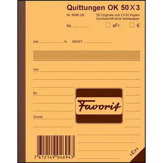 Favorit FAVORIT Formularbuch Quittungen A6 9098 OK Durchschreibepapier 50x3 Blatt  