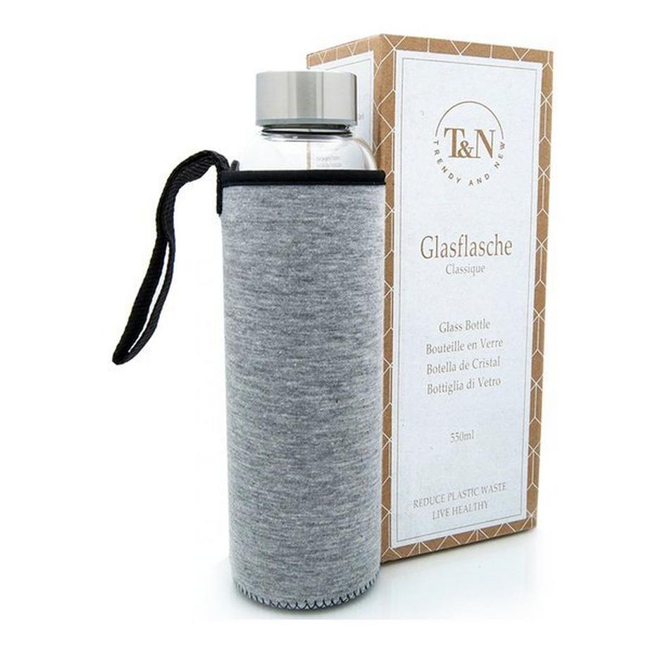 T&N  Glastrinkflasche Wasserflasche Classique (Sportlich Grau, 550ml) 