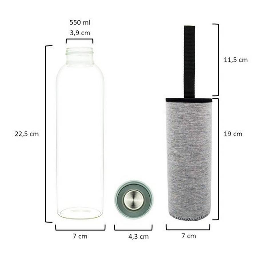 T&N  Glastrinkflasche Wasserflasche Classique (Sportlich Grau, 550ml) 