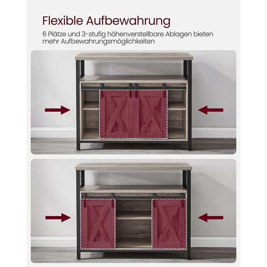 Pricenet  Rustikaler Küchenschrank mit Schiebetüren und verstellbaren Regalen 