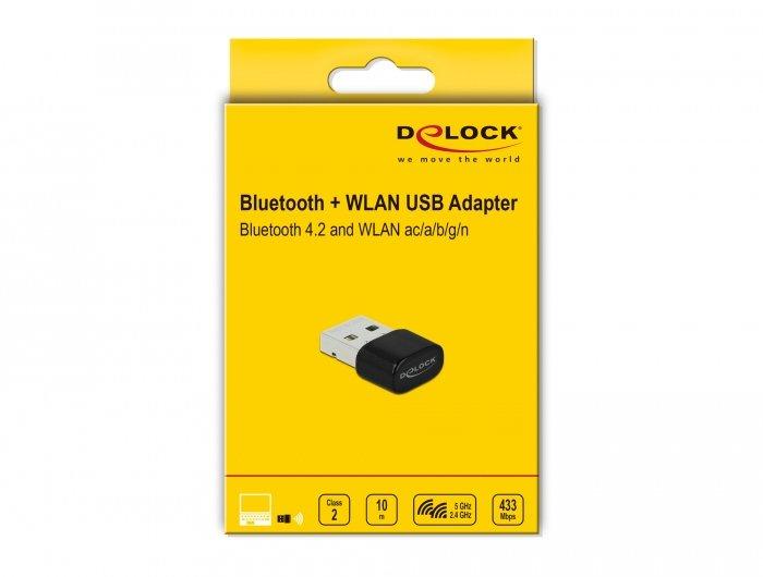 DeLock  Bluetooth 4.2 und Dualband WLAN ac/a/b/g/n 433 Mbps USB Adapter 