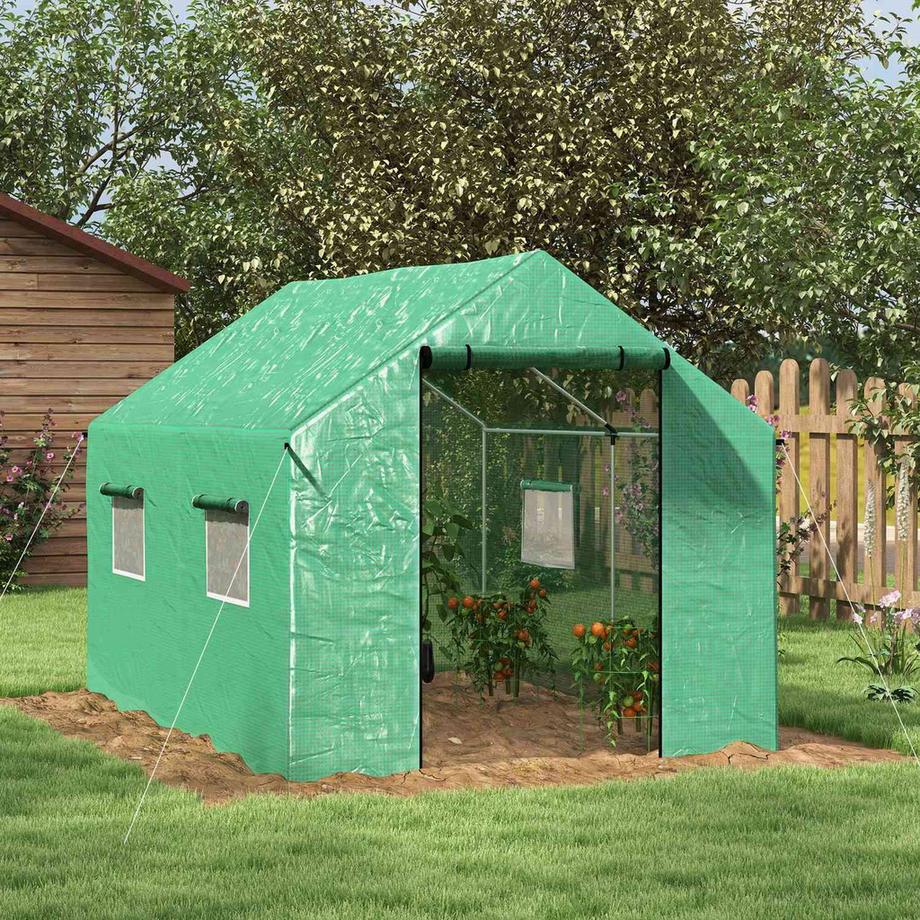 Northio Foliengewächshaus 2x3x2m winddicht mit Rollfenster & UV-Schutz, ideal für Tomaten, stabile Stahlkonstruktion in Grün  
