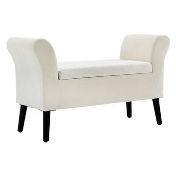 Banc Banquette avec rangement Banquette de lit avec accoudoir pour couloir chambre polyester velouté 111,5 x 41 x 65 cm blanc crème