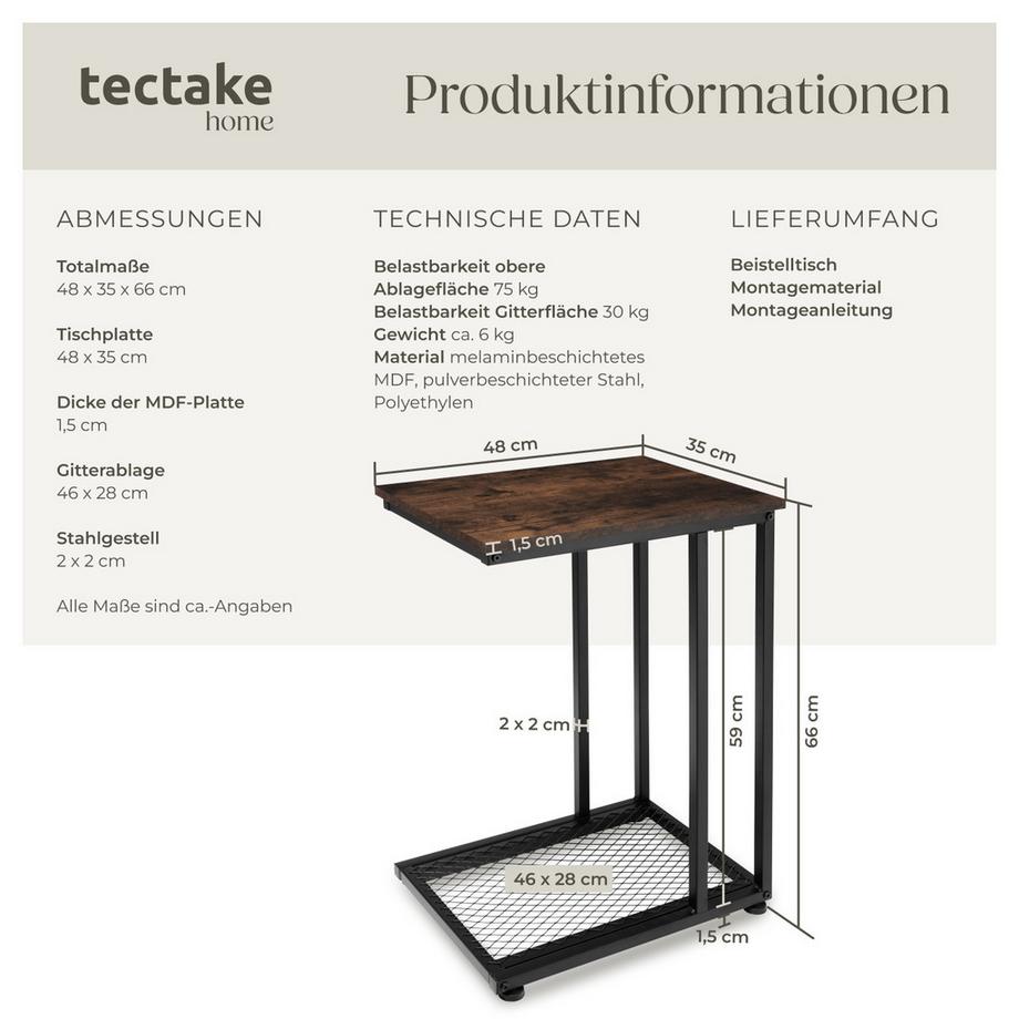 Tectake Beistelltisch Eton Industrial Style Holz und Stahl  