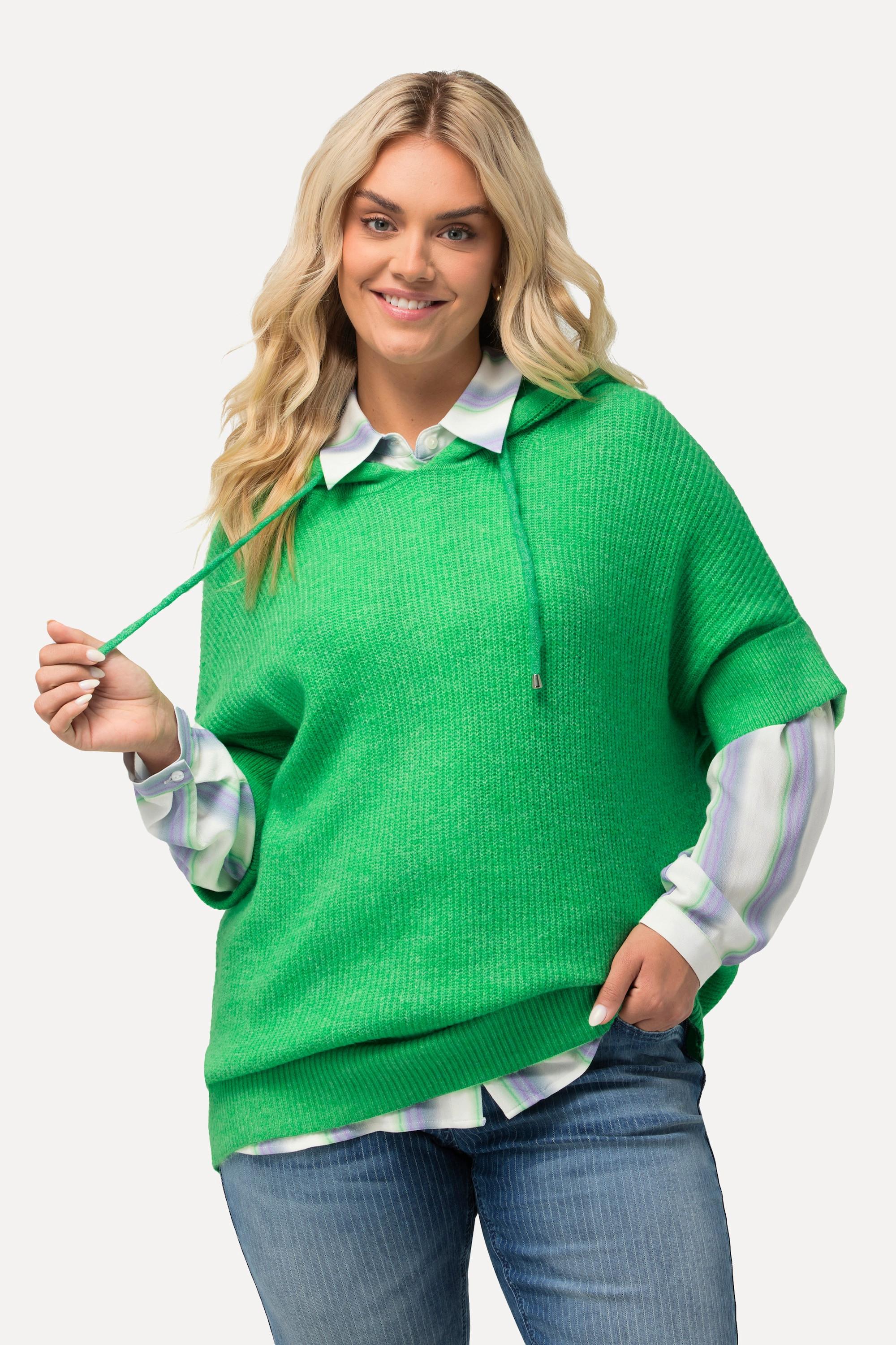 Ulla Popken  Maglione dal taglio oversize con cappuccio, maglia particolare e mezze maniche 