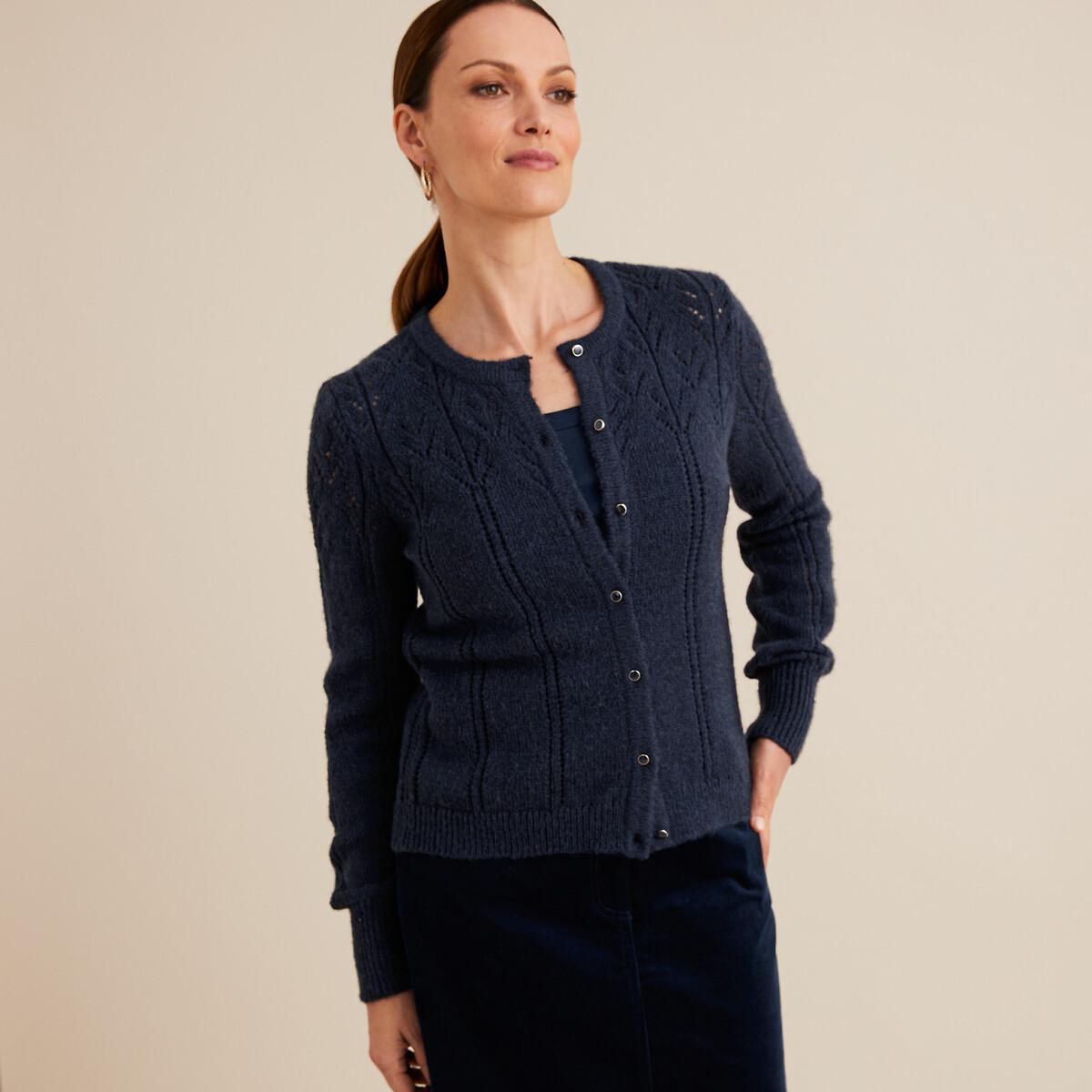 La Redoute Collections  Feinstrickcardigan mit rundem Ausschnitt & Pointelle-Muster 