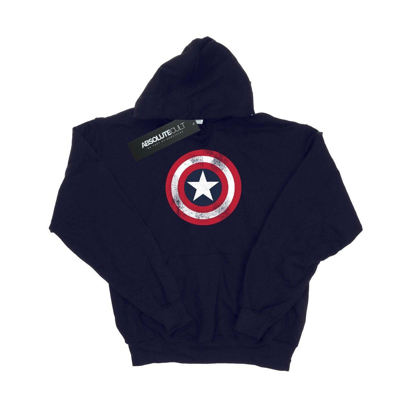 Image of Captain America Distressed Shield Kapuzenpullover Damen Marine XS