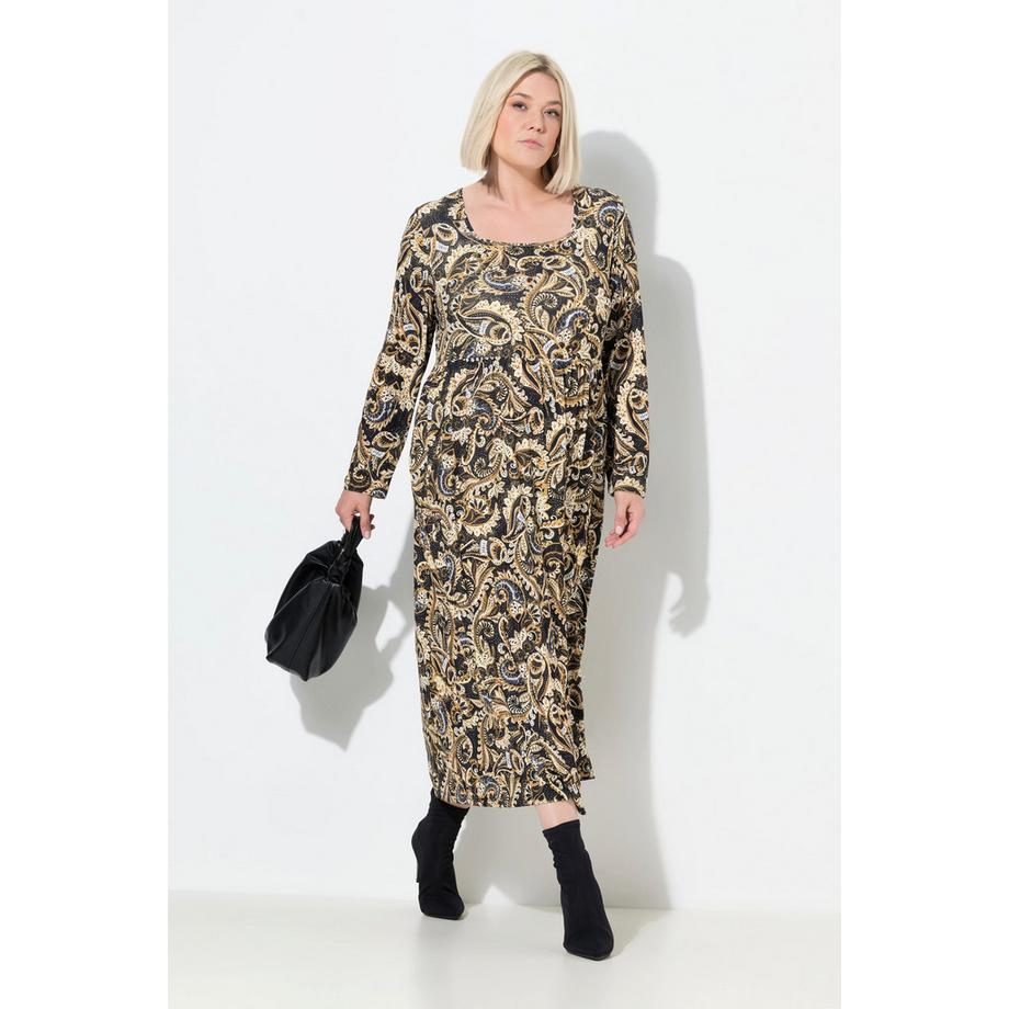 Ulla Popken Maxikleid Paisley A-Linie Carré-Ausschnitt Langarm  