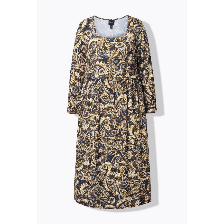 Ulla Popken Maxikleid Paisley A-Linie Carré-Ausschnitt Langarm  