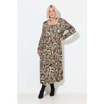 Maxikleid, Paisley, A-Linie, Carré-Ausschnitt, Langarm
